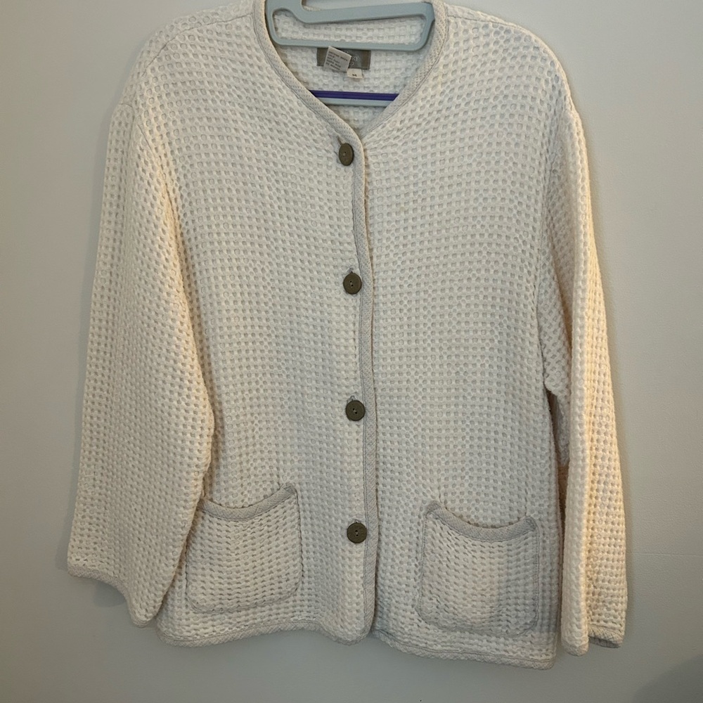 The Territory Ahead Women’s Linen/Cotton Cream Waffle Jacket Size Medium cozy